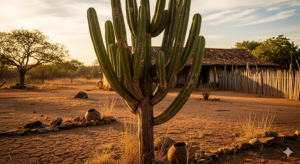 Amidst the arid beauty of the Sertão in northeast Brazil, a resilient cactus stands as a symbol of exotic charm, its unique form thriving in a landscape defined by harsh sun and profound silence.